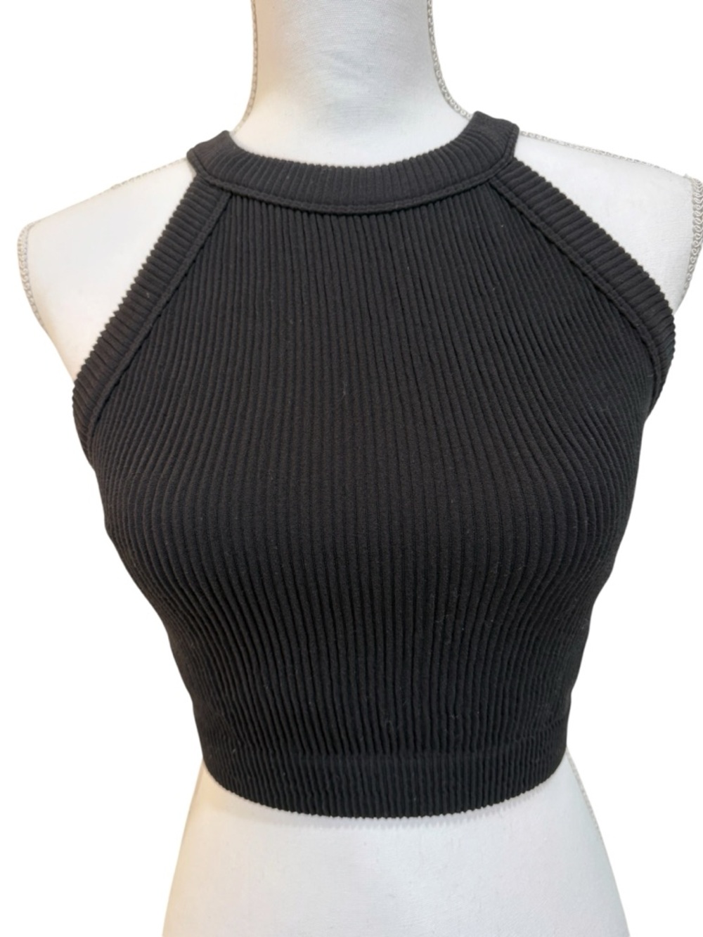 aerie Black Ribbed lined Crop top size large